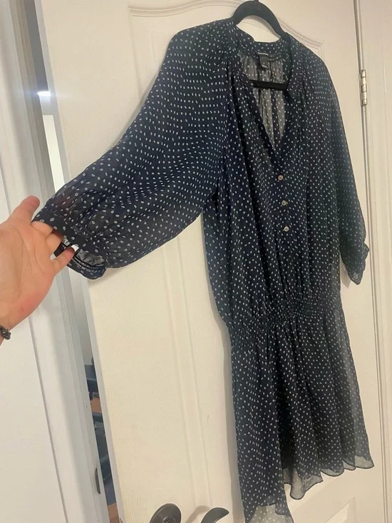 Club Monaco Navy Sheer Dress with White Dot Print - No lining included - Picture 2 of 7